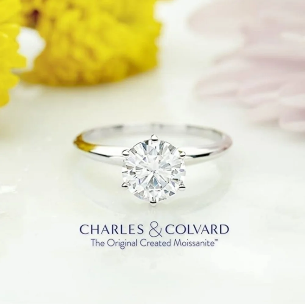CERTIFIED 14K White Gold .8ct Diamond Solitaire Ring Moissanite Engagement
